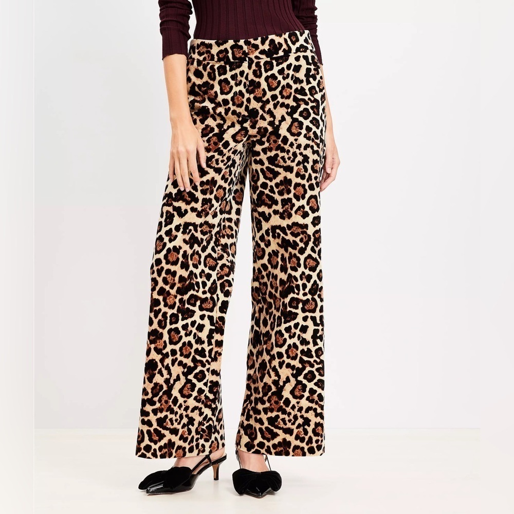NWT LOFT Clean Wide Leg Pants in Leopard Print Velvet Size 14 SOLD OUT